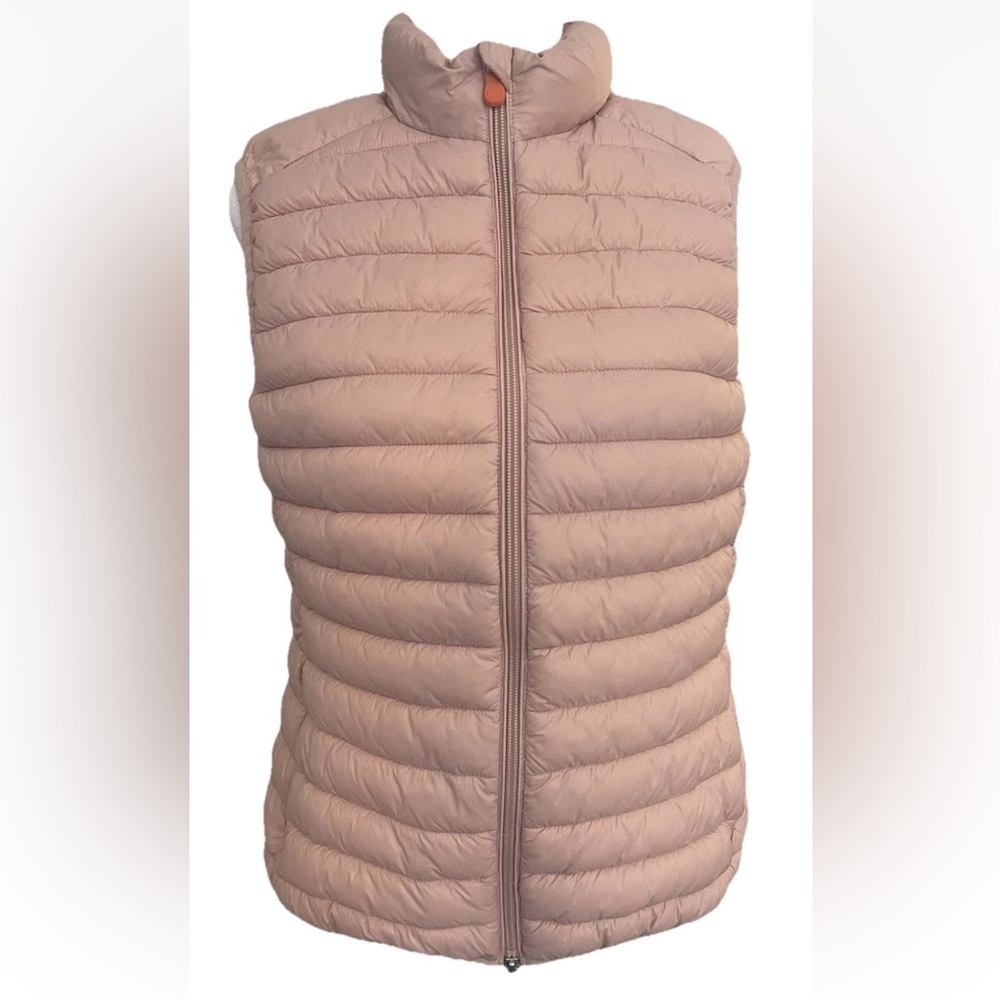 SAVE THE DUCK Women Plumtech Puffer Full Zip Coat Vest Blush Pink Size M